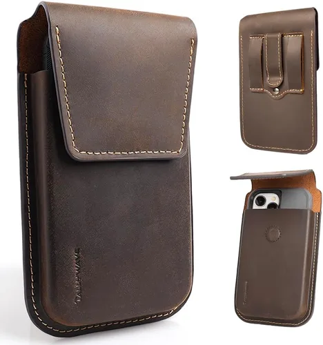 Vista 6 de Tallywave Funda de cuero para teléfono con clip para cinturón, funda para cinturón para iPhone 14, 14 Pro, Galaxy S23, funda para teléfono Negro