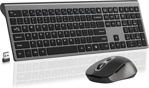 Vista 9 de Teclado y mouse silenciosos, teclado de computadora compacto inalámbrico de tamaño completo con botón de calculadora, mouse de 2400 DPI, clic