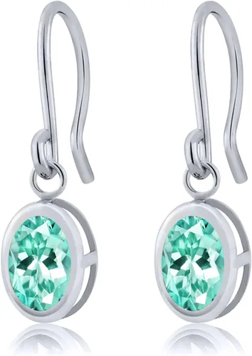 Vista 146 de Gem Stone King Aretes colgantes de plata de ley 925 de 0.276 x 0.197 in con piedra natal ovalada de alambre francés para mujer