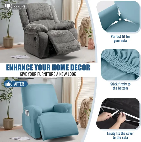 Vista 5 de TAOCOCO Fundas Elásticas para Sillones Reclinables de 3 Piezas Fundas Sólidas para Muebles Funda para Sillón Reclinable Fundas Deslizables