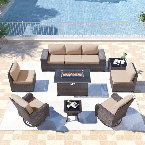 Vista 85 de Kullavik - Juego de muebles para exterior de 6 piezas con sofá modular de ratán de polietileno, color negro