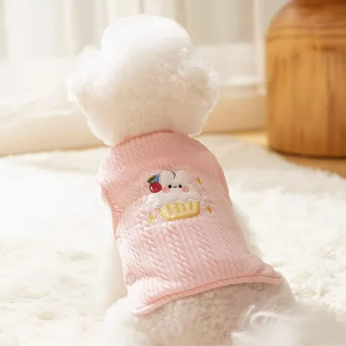 Vista 2 de Suéter de forro polar para perro, bonito chaleco de forro polar para perros pequeños y cachorros, color rosa, caricatura, tema navideño, lavable a