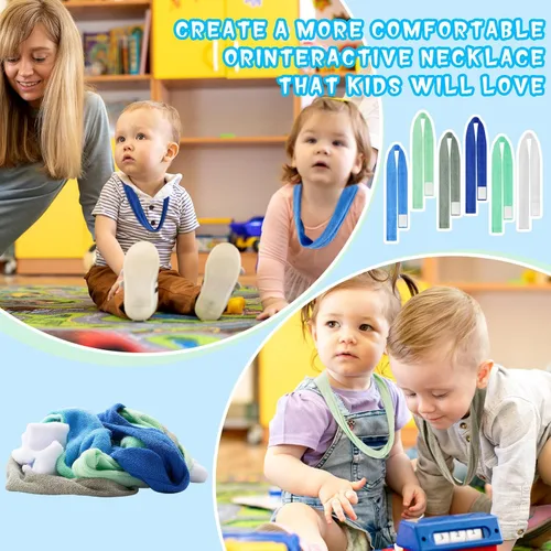 Vista 6 de Henoyso Paquete de 12 collares sensoriales masticables para niños, tela de rizo suave, juguetes de dentición motora, para niños y niñas, joyas