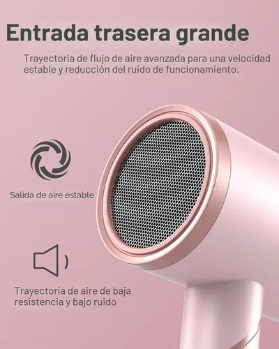 Vista 7 de ANNLARY ANNLARY - Secador de pelo con peine, 1800 W con difusor para cabello rizado, secador de pelo iónico de plasma para control de Rosa bebé/oro