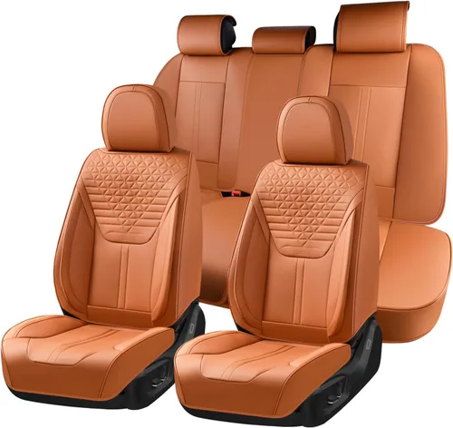 Vista 12 de FLORICH Fundas de asiento, juego completo de fundas de asiento de automóvil, fundas de asiento de cuero de napa de lujo, transpirables e marrón