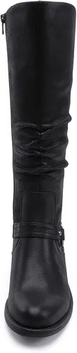 Vista 4 de EETTARO Botas de media pantorrilla para mujer, botas elásticas de tacón bajo hasta la rodilla, botas de invierno con cremallera lateral