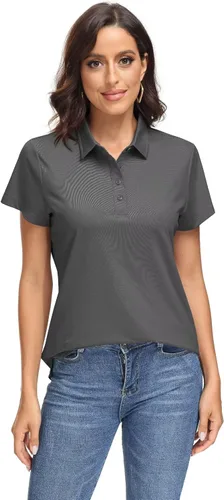 Vista 2 de MAGCOMSEN Polo para mujer UPF 50+, protección solar, 4 botones, casual, trabajo, secado rápido, manga corta, cuello de golf
