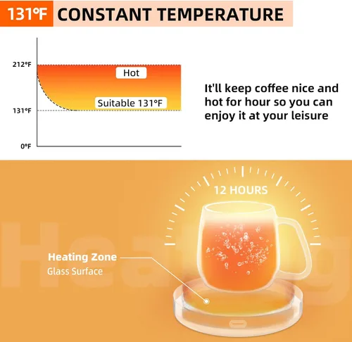 Vista 3 de Calentador de café con juego de tazas, calentador eléctrico de tazas para escritorio, oficina, uso doméstico, calentador de velas con interruptor