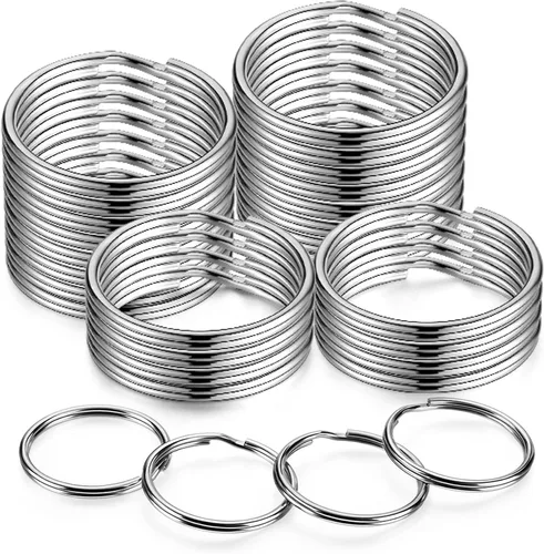 Vista 7 de YHYZ Llaveros de 1.5 pulgadas a granel (100 piezas, redondos), 1.496 in (1 1/2 pulgadas), llaveros de metal plateado para llavero Kechain, collar