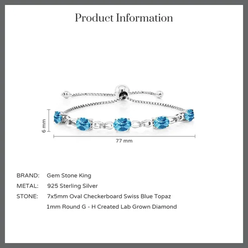 Vista 78 de Gem Stone King Pulsera de tenis de diamantes cultivados en laboratorio con piedra natal de 3-6 quilates para mujer, plata de ley 925, ovalada