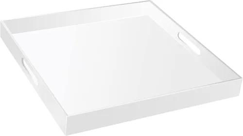 Vista 9 de Bandeja de servir de acrílico transparente de 18 x 16 pulgadas con asas, bandeja otomana extra grande, bandeja decorativa a prueba de derrames, mesa