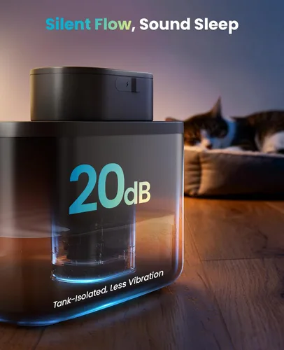 Vista 5 de oneisall Fuente de agua para gatos Bandeja de acero inoxidable: Fuente inalámbrica para mascotas de 108 oz/3.2L para gatos en interiores