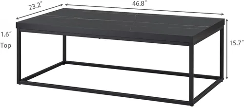 Vista 9 de CENSI Juego de 3 mesas auxiliares y mesa auxiliar de mármol negro de 47 pulgadas para sala de estar, mesa de 1.6 pulgadas de grosor Exta