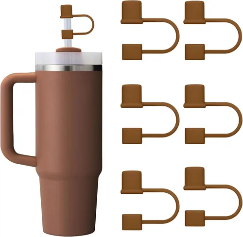 Vista 19 de 6 piezas de cubiertas de pajita de silicona con tapa compatible con vaso Stanley de 30-40 oz con mango, tapa de 10 mm, cubiertas de pajita a prueba
