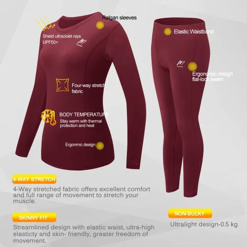Vista 2 de Thermal Underwear for Women, Winter Warm Base Layer Compression Set, Fleece Lined Long Johns Running Skiing