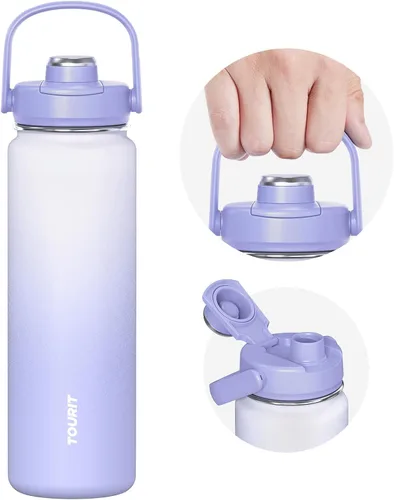Vista 19 de TOURIT Botella de agua aislada de 32 onzas, botella de acero inoxidable con popote, aislamiento al vacío de doble pared para bebidas frías
