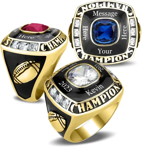 Vista 19 de Anillo de campeonato de acero inoxidable con texto y color personalizados - Trofeo, fútbol americano, béisbol, baloncesto, deportes electrónicos