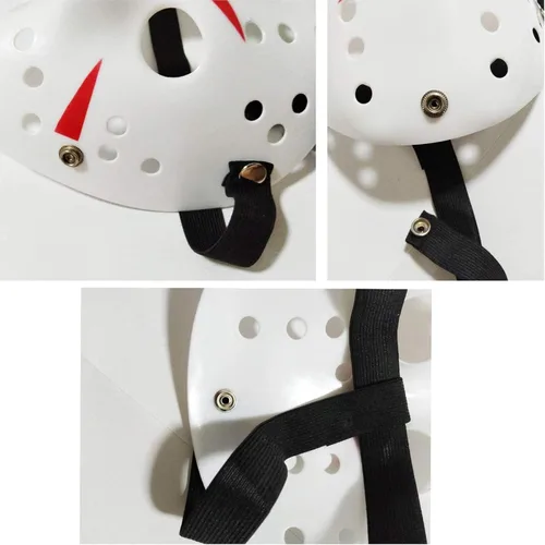 Vista 4 de TIHOOD Máscara de Jason, 3 piezas, cosplay, Halloween, fiesta de máscaras, máscara de terror, Navidad para hombres y adultos (negro, blanco, gris)