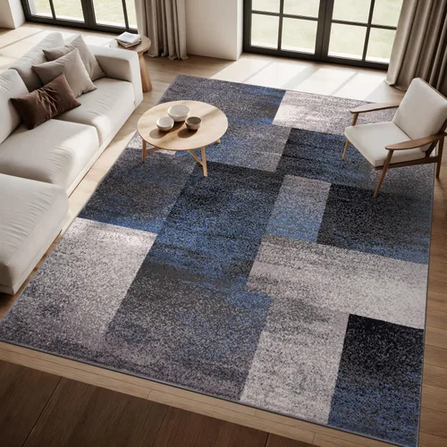 Vista 10 de Rugshop - Alfombra de corredor con diseño de cuadros, azul envejecida y moderna, no desprende pelos, para pasillo, entrada y cocina, 2 pies x 7 pies