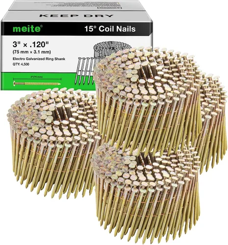 Vista 14 de meite Clavos de revestimiento galvanizados de 1-1/2 pulgadas con vástago de anillo de 15 grados para pistola clavadora de bobina, clavos de bobina