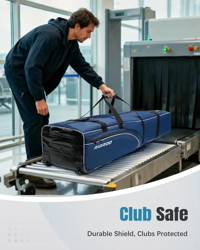 Vista 3 de Bolsas de viaje de golf RIOROO para aerolíneas con ruedas, funda de oxford 900D de lado blando, protección acolchada para palos, regalos de golf