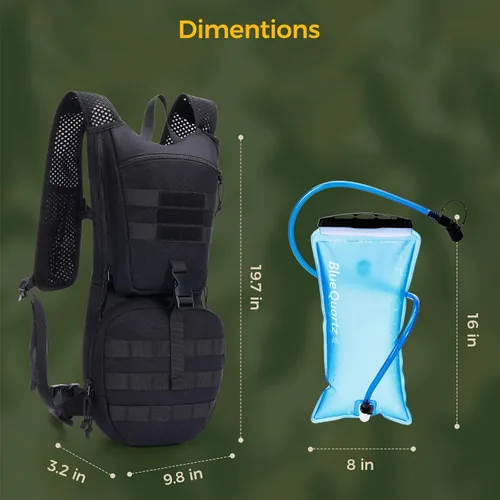 Vista 8 de Blue Quartz Hydration Backpack with 3L Water Bladder, Lightweight Hiking Backpack with Phone Pocket, Tactical Molle Water Backpack for Running Negro