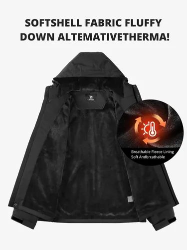 Vista 5 de CAMEL CROWN Chaqueta de esquí para hombre, impermeable, abrigo de nieve de invierno, resistente al viento, forro polar cálido, con capucha, parka
