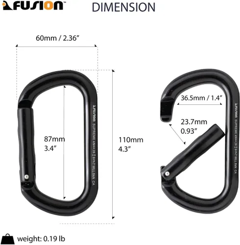 Vista 2 de Fusion Climb /ACE Supreme II Mosquetón ovalado de aluminio, negro (FP-9318-3-STK-BLK)