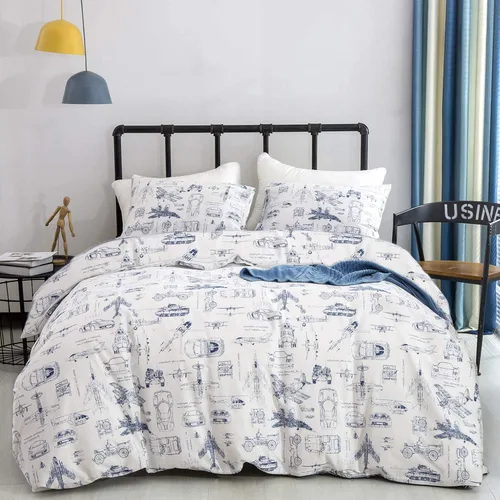 Vista 18 de Houseri Juego de funda de edredón de tamaño individual a cuadros azul claro y blanco para niños, juego de cama azul bebé para niños y niñas, juego