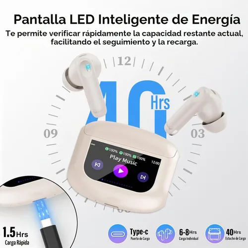 Vista 6 de Auriculares inalámbricos, Bluetooth 5.4, pantalla táctil multifunción con 5 modos de ecualización, auriculares estéreo de 48 horas con cancelación
