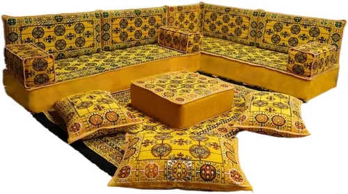 Vista 104 de arabicsofa Juego de asientos Jalsa en forma de L – Majlis árabe hecho a mano con almohadas de respaldo
