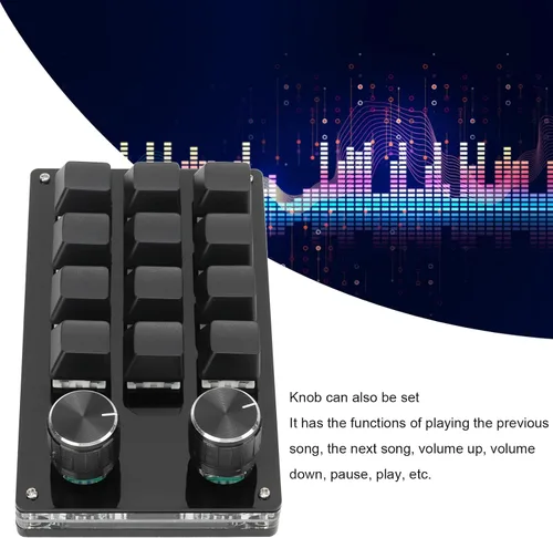 Vista 5 de Teclado mecánico programable para juegos con una sola mano, 12 teclas multifuncionales con enchufe de perilla y teclado de mano