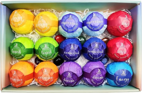 Vista 9 de Bombas de baño con piedras preciosas curativas de chakras. 15 bombas de baño de aceites esenciales. Bombas de baño con piedras de chakra reales