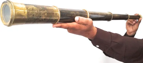 Vista 6 de Raro telescopio de latón y catalejo - East India Company 1818 Tracker Vintage Catalejo pirata antiguo grande en caja de regalo de cuero cosido a