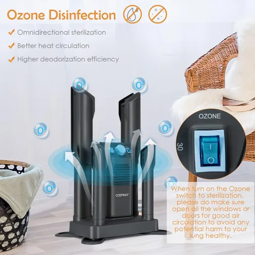 Vista 3 de COSTWAY Boot Dryer, Shoe Dryer with 180 Mins Timer & Heating Blower, Ozone Disinfection, Extendable Design