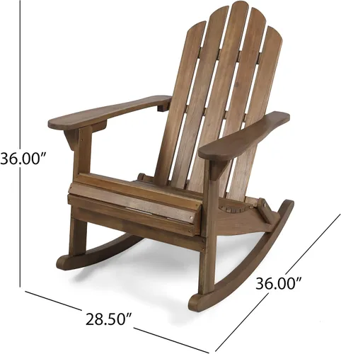 Vista 3 de Christopher Knight Home Cara Adirondack - Silla mecedora de madera de acacia para exteriores, acabado marrón oscuro, mesa auxiliar plegable