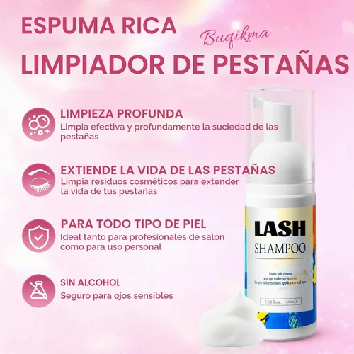 Vista 2 de Buqikma Kit de champú de pestañas para extensiones de 2.02 fl oz/60 ml