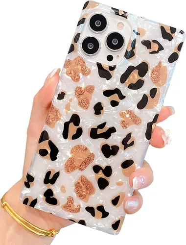 Vista 7 de Funda compatible con iPhone 13, borde rectangular, bonita funda protectora de lujo con diseño de flores al óleo para mujeres y niñas, funda