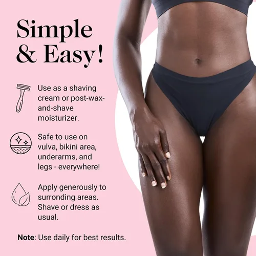 Vista 3 de Kushae Crema calmante femenina para después del afeitado, hecha por obstetra/ginecología, natural, sin fragancia, a base de aloe, hidratante íntimo