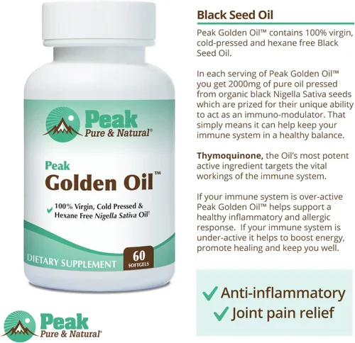 Vista 5 de Peak Pure & Natural, Peak Golden Oil Suplemento de aceite de semilla negra orgánico prensado en frío, aceite de semilla negra para la salud