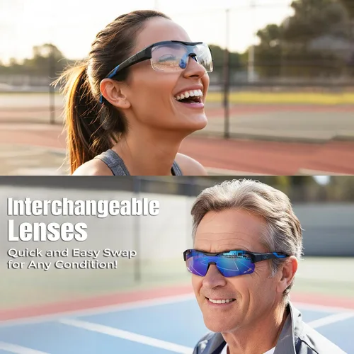 Vista 2 de BLUE CUT Sports Safety Goggles Interchangeable Sun Lens Anti Fog UV Protection Indoor Outdoor Pickleball Cycling Basketball
