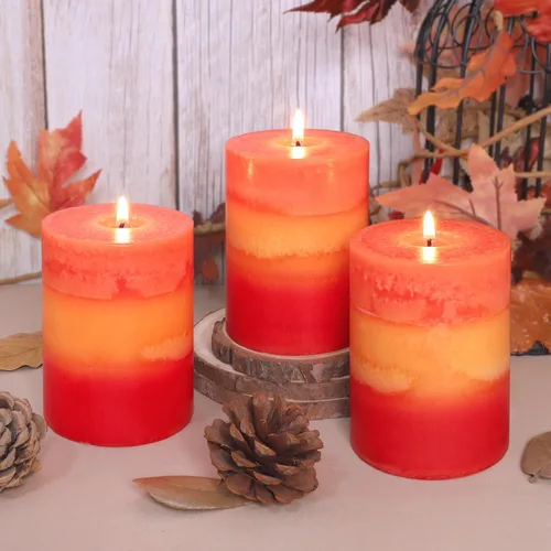 Vista 23 de Velas aromáticas de pilar FLAVCHARM de larga duración, sin goteo, rojas, 3x4 pulgadas