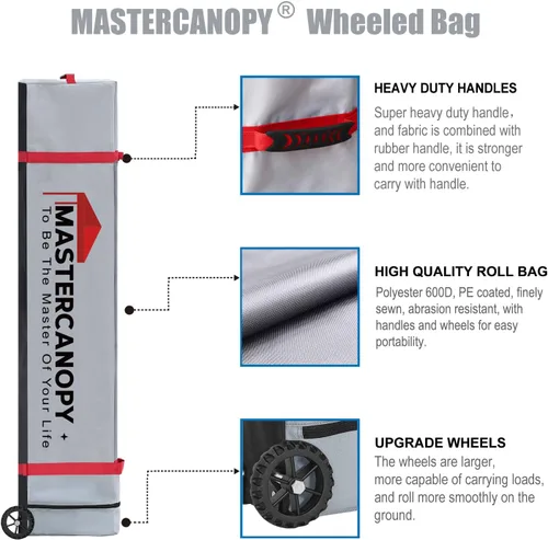 Vista 4 de MASTERCANOPY - Toldo plegable que incluye funda de transporte con ruedas, 4 bolsas de arena de contrapeso y 4 estacas