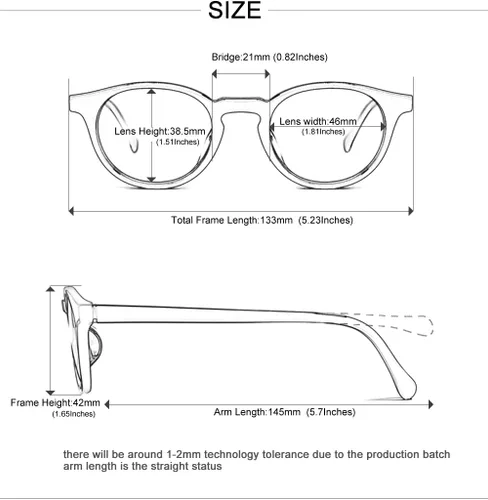 Vista 8 de EAREADA Marco de gafas de acetato hecho a mano, tamaño pequeño, estilo retro, vintage, redondas