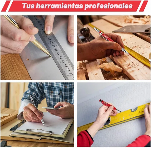 Vista 5 de Enhon Paquete de 6 lápices de carpintero con sacapuntas, lápices mecánicos de carpintero con 36 repuestos, lápiz de construcción resistente