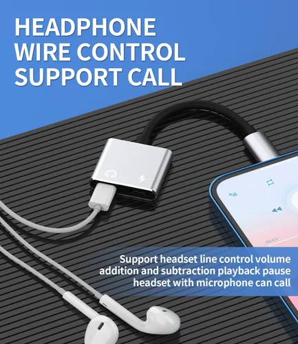 Vista 5 de Adaptador de carga de audio para iPhone 2 en 1, adaptador de carga de audio para Apple MFI, certificado MFI, conector de cable AUX para 14 13 12 11