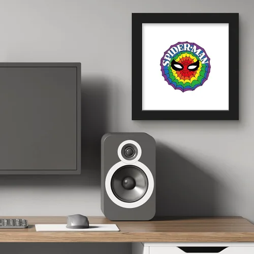 Vista 5 de Trends International Gallery Pops Marvel Spider-Man - Póster de pared retro con diseño de arco iris, 12.00 x 12.00 pulgadas, versión de marco negro