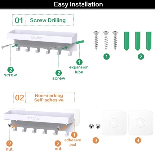 Vista 4 de KingAcc Soporte para llaves para decoración de pared, organizador de llaves y correos montado en la pared, soporte adhesivo para llaves con bandeja