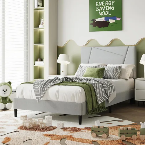 Vista 13 de IOILORI - Base de cama tamaño Full con cabecera tapizada en terciopelo de diseño geométrico, estructura robusta y listones de madera, silenciosa,