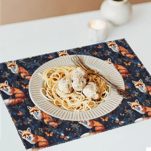 Vista 6 de Animal Fox Print Placemats Set of 6 Resistant Table Mats Washable Place Mats for Dinner Party Table Decoration